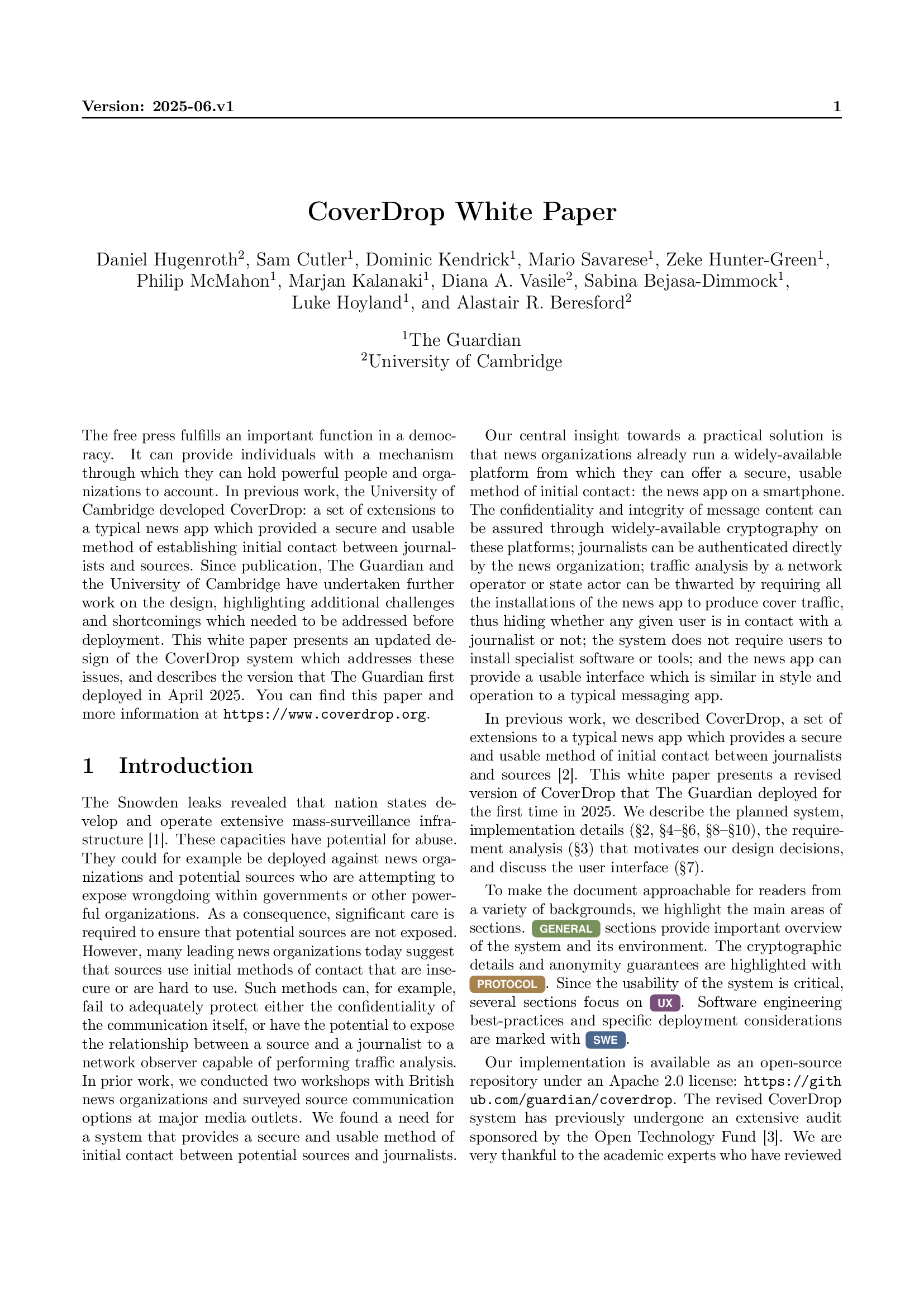 First page of the CoverDrop paper